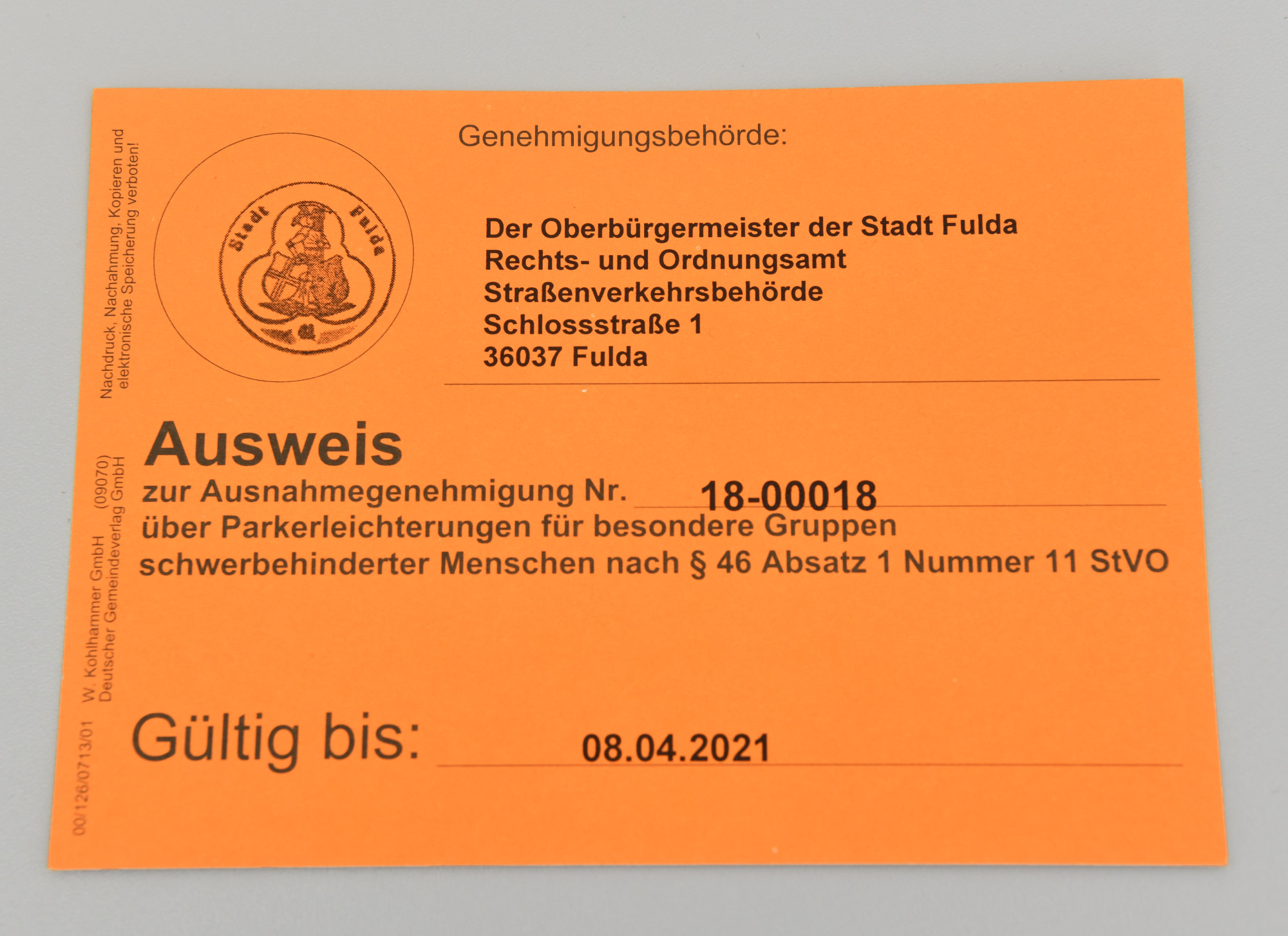 Fulda leichte Sprache: Park·ausweis für Menschen mit Behinderungen